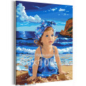 Девочка с голубыми глазами у моря Дети Ребенок Малыш Океан Морской пейзаж Пляж Лето 80х100 Раскраска картина по номерам на холст
