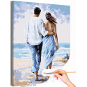 Влюбленная пара на пляже Люди Любовь Романтика Мужчина и женщина Девушка Семья Море Раскраска картина по номерам на холсте