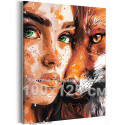Портрет девушки с лисой Люди Женщина Животные Лисичка Тотем Кицунэ Зеленые глаза 100х125 Раскраска картина по номерам на холсте