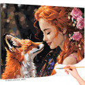 Портрет девушки с розами и лисой Люди Тотем Животные Лисичка Рыжая Женщина Раскраска картина по номерам на холсте
