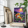  Лиса на поляне с ирисами Животные Лисичка Рыжая Природа Ночь Луна Лето Яркая 80х100 Раскраска картина по номерам на холсте AAAA