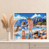  Морской пейзаж с детьми Дети Девочки Сестры Ребенок Природа Море Пляж Горы Лето Раскраска картина по номерам на холсте AAAA-ST0