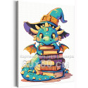 Маленький дракон волшебник с книгами Фэнтези Мультики Для детей Детская Для мальчиков Для девочек Яркая 60х80 Раскраска картина 
