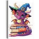 Дракон волшебник с книгами Фэнтези Мультики Для детей Детская Для мальчиков Для девочек Яркая 75х100 Раскраска картина по номера