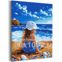 Девочка на фоне морского пейзажа Дети Ребенок Малыш Природа Море Пляж Лето 80х100 Раскраска картина по номерам на холсте