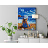 Девочка на фоне морского пейзажа Дети Ребенок Малыш Природа Море Пляж Лето 80х100 Раскраска картина по номерам на холсте AAAA-S