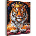 Тигр в золотой короне Животные Хищники С золотом Яркая Интерьерная 80х100 Раскраска картина по номерам на холсте с металлической