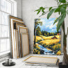 3 Пейзаж с домами и желтыми цветами Природа Деревня Лес Лето Река Вода 100х125 Раскраска картина по номерам на холсте