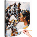 1 Портрет девушки с жирафами Люди Женщина Животные Тотем Стильная Раскраска картина по номерам на холсте