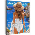 Девушка в шляпе у моря Люди Женщина Пляж Океан Лето Романтика Италия 80х100 Раскраска картина по номерам на холсте