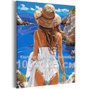 Девушка в шляпе у моря Люди Женщина Пляж Океан Лето Романтика Италия 100х125 Раскраска картина по номерам на холсте