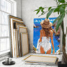  Девушка в шляпе у моря Люди Женщина Пляж Океан Лето Романтика Италия 100х125 Раскраска картина по номерам на холсте AAAA-NK727-
