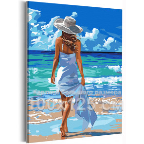 Романтичная девушка на море Люди Женщина Пляж Океан Лето Невеста 100х125 Раскраска картина по номерам на холсте