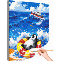 Пингвин на фоне корабля Животные Море Океан Пляж Для детей Детская Яркая Раскраска картина по номерам на холсте