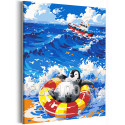 Пингвин на фоне корабля Животные Море Океан Пляж Для детей Детская Яркая 80х100 Раскраска картина по номерам на холсте