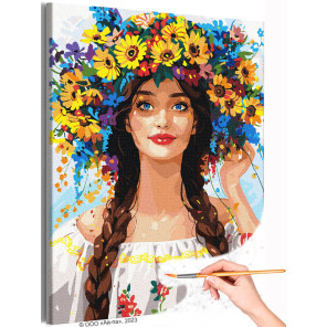  Портрет девушки с летними цветами Люди Женщина Лицо Голубые Глаза Яркая Раскраска картина по номерам на холсте AAAA-NK739