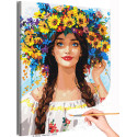 Портрет девушки с летними цветами Люди Женщина Лицо Голубые Глаза Яркая Раскраска картина по номерам на холсте