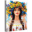 Портрет девушки с летними цветами Люди Женщина Лицо Голубые Глаза Яркая 80х100 Раскраска картина по номерам на холсте
