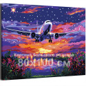 Самолет над цветами на закате Яркая Рассвет Небо Пейзаж Италия 80х100 Раскраска картина по номерам на холсте с неоновыми красками