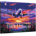 Самолет над цветами на закате Яркая Рассвет Небо Пейзаж Италия 100х125 Раскраска картина по номерам на холсте c неоновыми красками