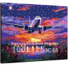 Самолет над цветами на закате Яркая Рассвет Небо Пейзаж Италия 100х125 Раскраска картина по номерам на холсте c неоновыми краска