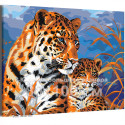 Леопард с малышом Животные Хищники Мама Ребенок Интерьерная 80х100 Раскраска картина по номерам на холсте