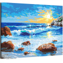 Морские волны на рассвете Пейзаж Море Океан Вода Природа Лето Интерьерная 80х100 Раскраска картина по номерам на холсте