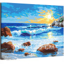 Морские волны на рассвете Пейзаж Море Океан Вода Природа Лето Интерьерная 100х125 Раскраска картина по номерам на холсте