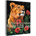 Портрет львицы с маками Животные Хищники Лев Львенок Цветы 100х125 Раскраска картина по номерам на холсте
