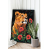 2 Портрет львицы с маками Животные Хищники Лев Львенок Цветы 100х125 Раскраска картина по номерам на холсте