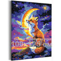 Лиса на фоне луны Животные Романтика Звездная ночь Природа 100х125 Раскраска картина по номерам на холсте
