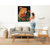 8 Портрет львицы с маками Животные Хищники Лев Львенок Цветы 80х100 Раскраска картина по номерам на холсте