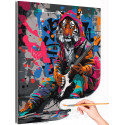 1 Портрет стильного тигра с гитарой Граффити Животные Хищники Музыка Мем Яркая Для подростков Раскраска картина по номерам на хо