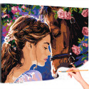 Портрет девушки и лошади в цветах Животные Конь Люди Тотем Принцессы Фэнтези Раскраска картина по номерам на холсте
