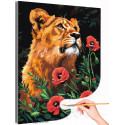 Портрет львицы с маками Животные Хищники Лев Львенок Цветы Раскраска картина по номерам на холсте