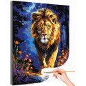 Лев на ночной охоте Животные Хищники Портрет Король Яркая Раскраска картина по номерам на холсте