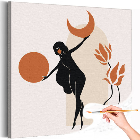 1 Танцующая девушка и цветы Люди Коллекция солнце и луна Минимализм Эзотерика Для триптиха Интерьерная Легкая Раскраска картина 