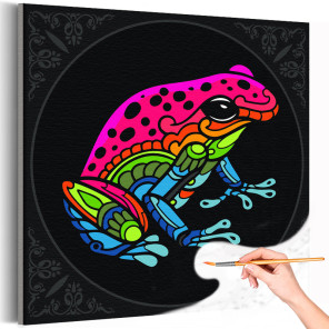 1 Цветная лягушка с узорами Животные Яркая Интерьерная Коллекция дудлинг 40х40 Раскраска картина по номерам на холсте