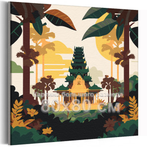 Храм в джунглях Природа Пейзаж Страны Лето Тропики 80х80 Раскраска картина по номерам на холсте