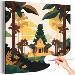 1 Храм в джунглях Природа Пейзаж Страны Лето Тропики Раскраска картина по номерам на холсте