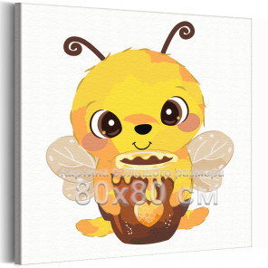 Пчела с горшочком меда Коллекция Cute animals Животные Для детей Детские Для девочек Для мальчиков Еда 80х80 Раскраска картина п