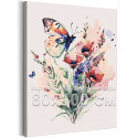 Букет маков и бабочка Природа Цветы Лето Яркая Интерьерная 80х100 Раскраска картина по номерам на холсте