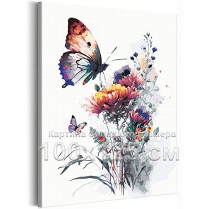 Осенние цветы и бабочка Природа Букет Астры Яркая Интерьерная 100х125 Раскраска картина по номерам на холсте
