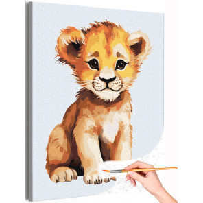 1 Сидящий малыш львенок Животные Лев Король Для детей Детская Раскраска картина по номерам на холсте