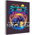 Слон в Африке на закате Природа Животные Пейзаж Неоновая 100х125 Раскраска картина по номерам на холсте