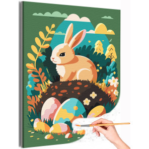 1 Пасхальный заяц Яйца Природа Животные Кролик Зайчик Пасха Для детей Раскраска картина по номерам на холсте