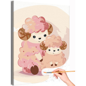 1 Розовые овечка с малышом Коллекция Cute animals Животные Для детей Детские Для девочек Для мальчиков Для малышей Раскраска кар