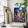 3 Тигр и ирисы в лунную ночь Животные Хищники Цветы Яркая 80х100 Раскраска картина по номерам на холсте