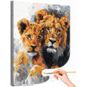 Лев и львенок Животные Хищник Семья Малыш Король Стильная Раскраска картина по номерам на холсте