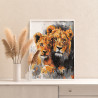4 Лев и львенок Животные Хищник Семья Малыш Король Стильная Раскраска картина по номерам на холсте